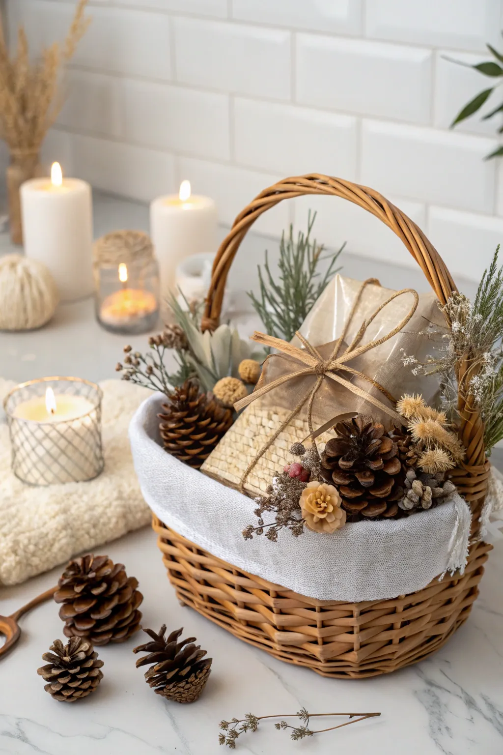 Embrace nature's charm with a rustic gift basket wrapped in simplicity and elegance.
