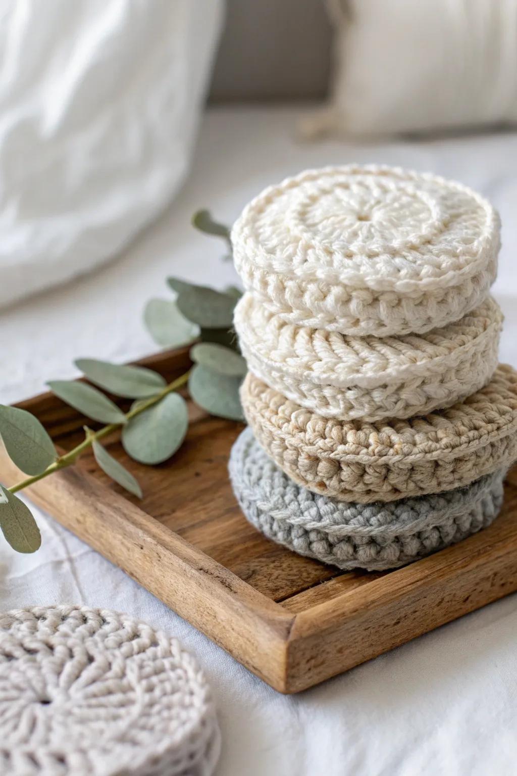 Eco-friendly elegance: Handcrafted cotton face scrubbies for a sustainable skincare routine.