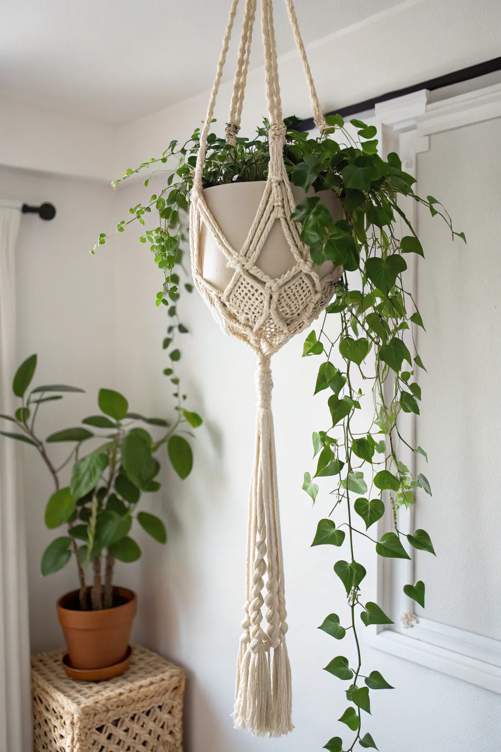 Add a boho touch to your home with this elegant crochet plant hanger, a perfect gift for plant-loving moms!