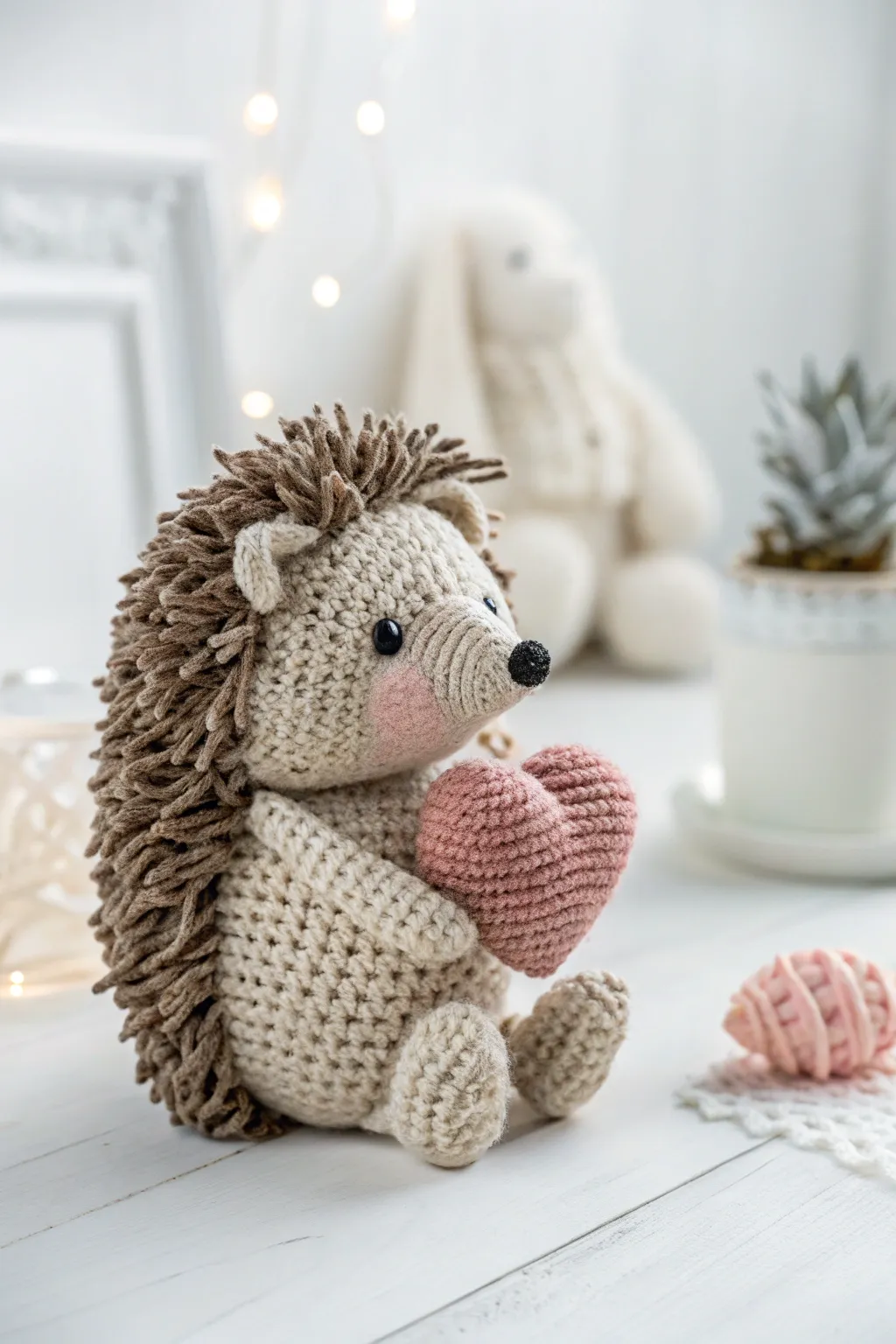 Meet your new cuddly companion—this adorable amigurumi hedgehog with a heart is the perfect blend of minimalist charm and handcrafted love!