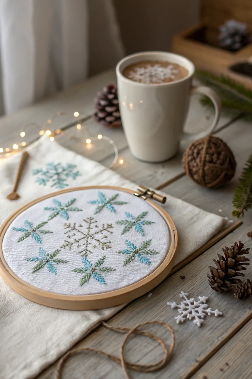 Embrace the warmth of winter with this charming snowflake cross stitch kit, perfect for cozy nights in.