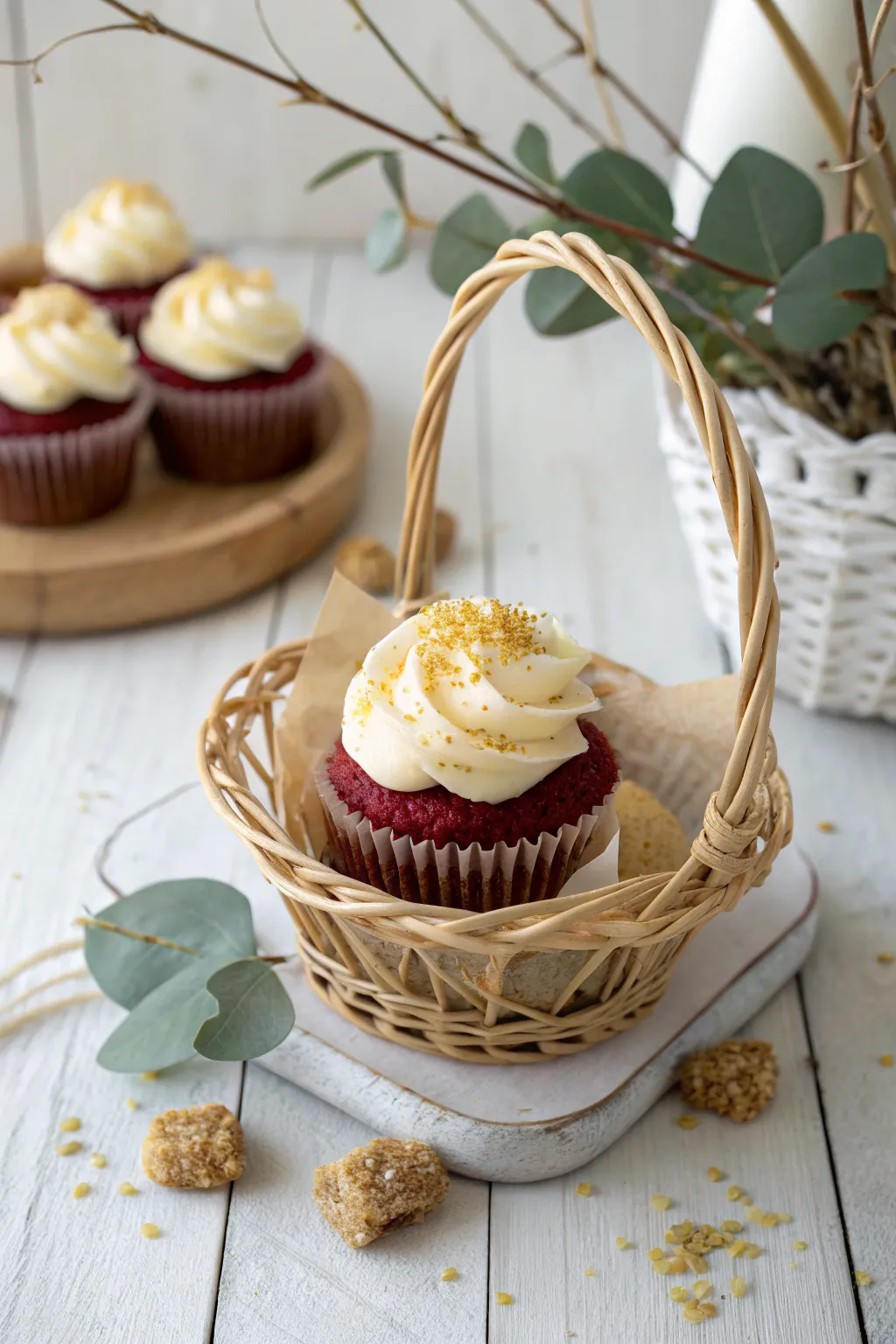 Indulge in the art of simplicity with a gourmet cupcake gift basket that delights the senses.