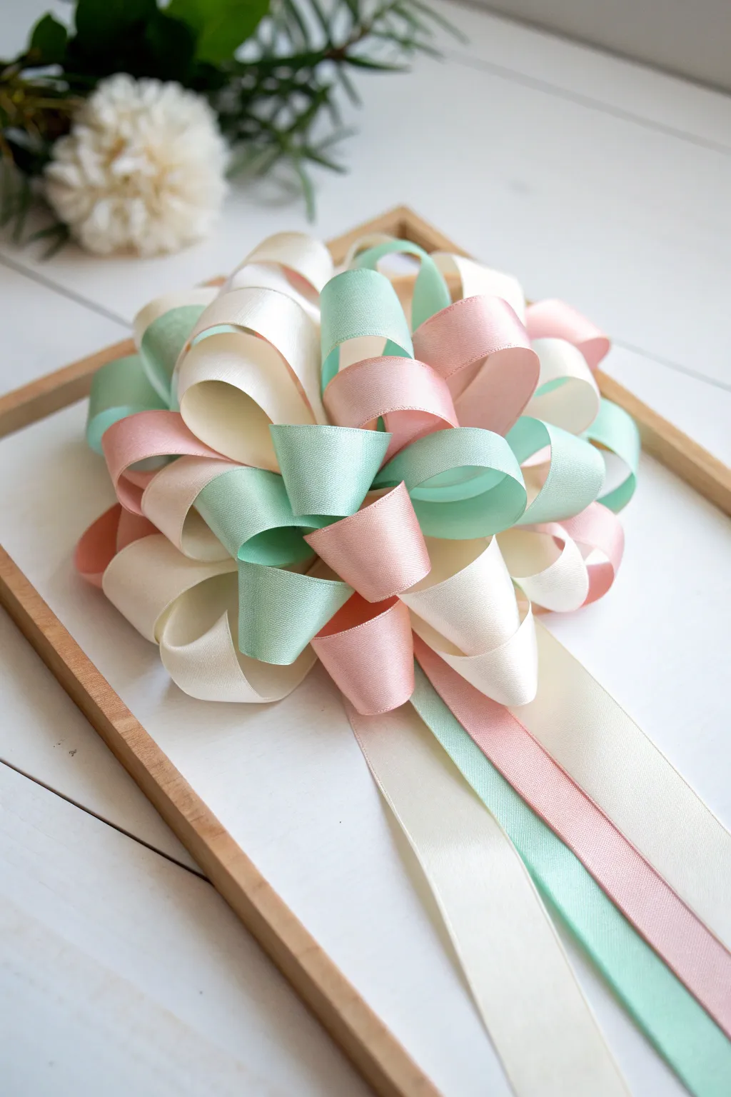 Elevate your gift wrapping with this enchanting layered ribbon bow, blending Scandinavian minimalism with a Boho twist.