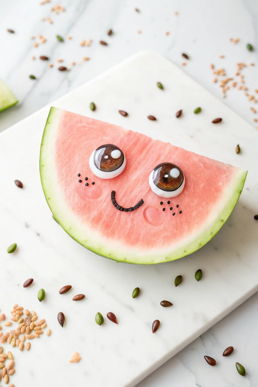 Delight in the charm of kawaii food art with this adorable watermelon slice!