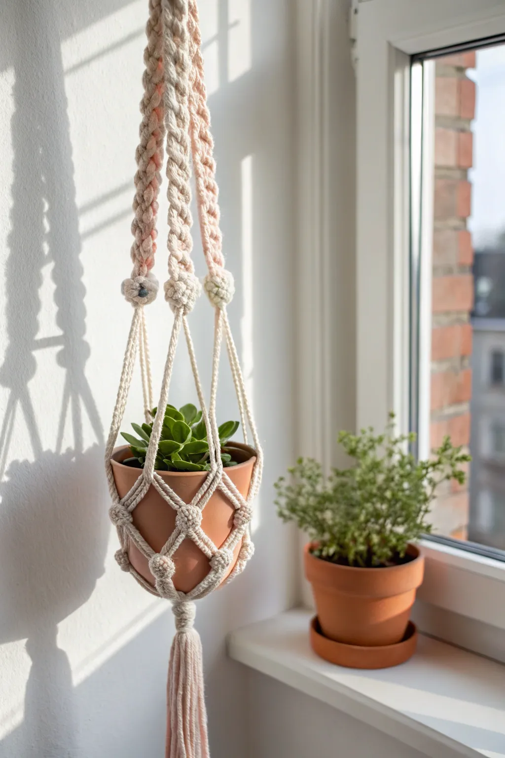 Elevate your greenery with a touch of boho elegance: Crochet plant hangers for a chic minimalist look.