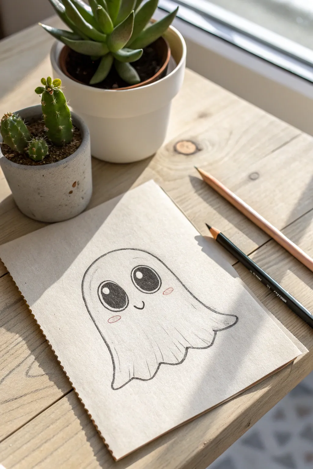 Embrace the charm of simplicity with this adorable ghost drawing that captures hearts with its big, shiny eyes and gentle smile.