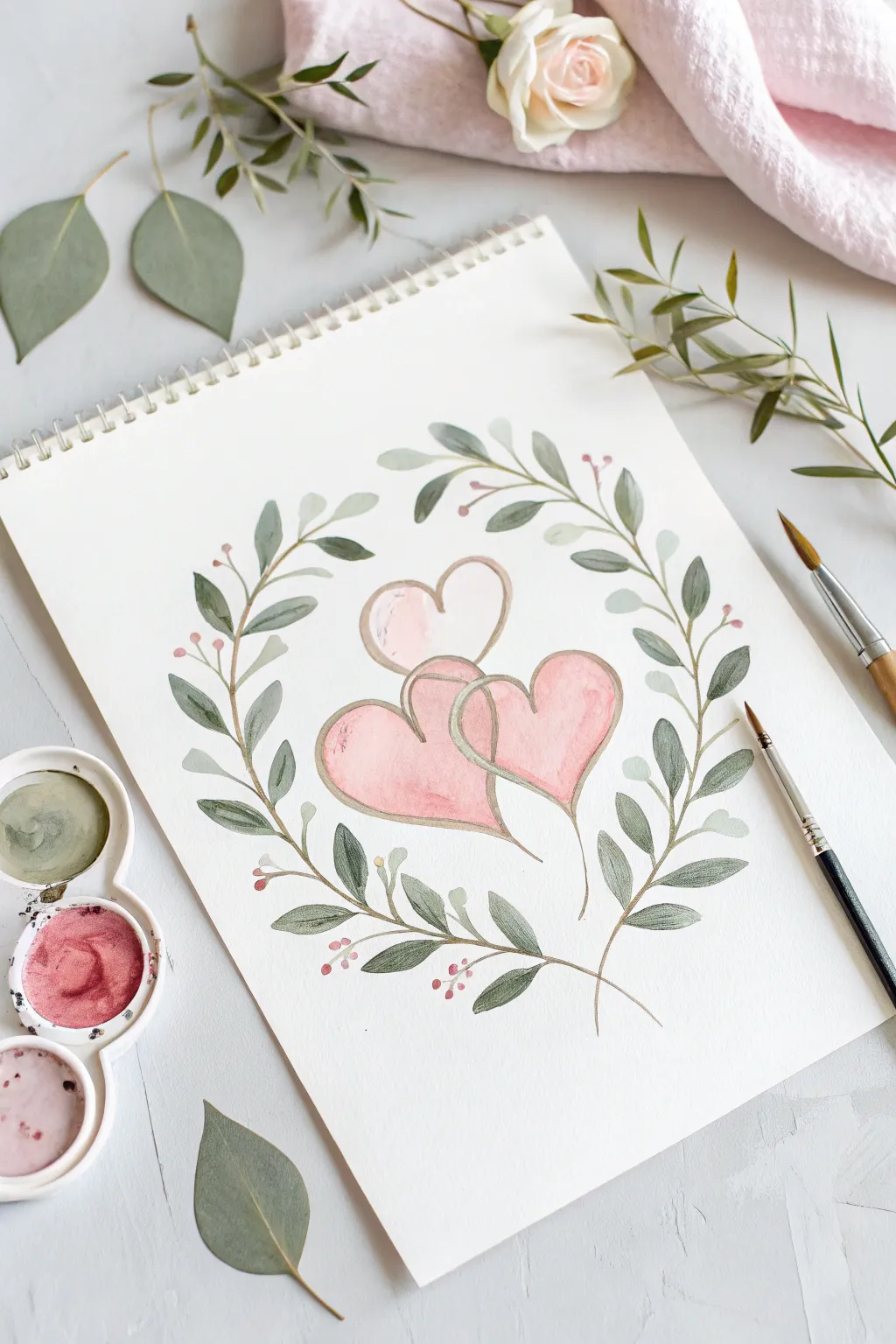 Embrace whimsy with charming hearts and leaves in gentle watercolors—perfect for adding a touch of beauty to your space.