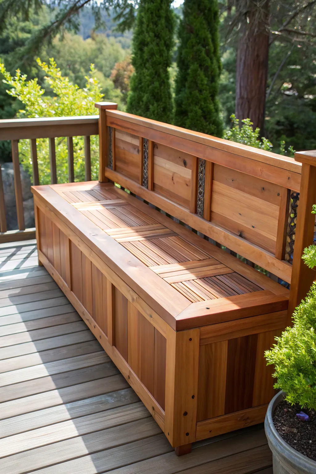 Embrace the timeless elegance of natural wood charm with this stunning cedar deck bench.