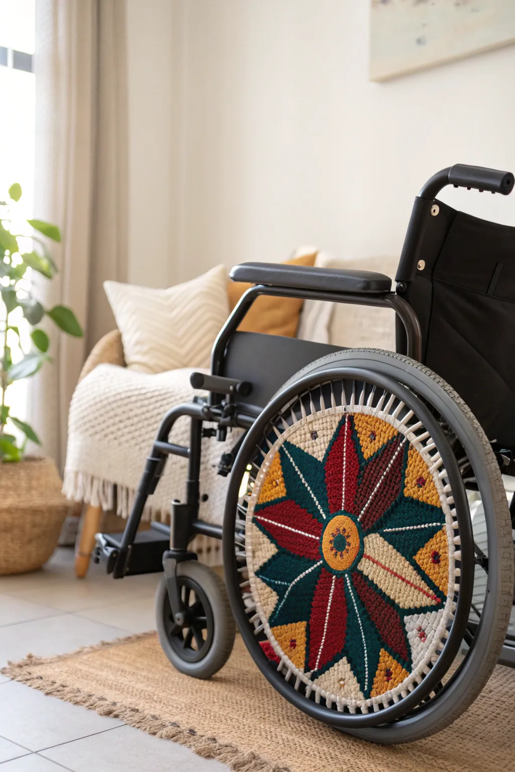 Roll with style: Transform your wheelchair into a work of art with vibrant, handcrafted wheel covers.