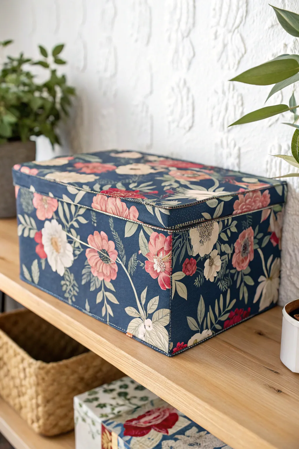 Add a pop of vibrant charm to your space with a fabric-covered box that marries minimalist elegance with bohemian flair.