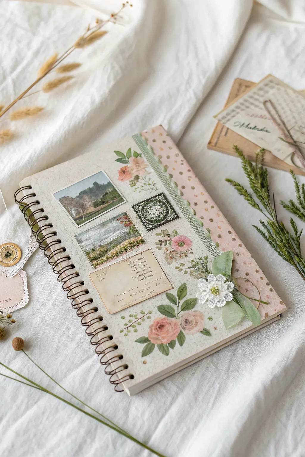 Transform your notebook into a personalized masterpiece with a charming scrapbook-style cover.