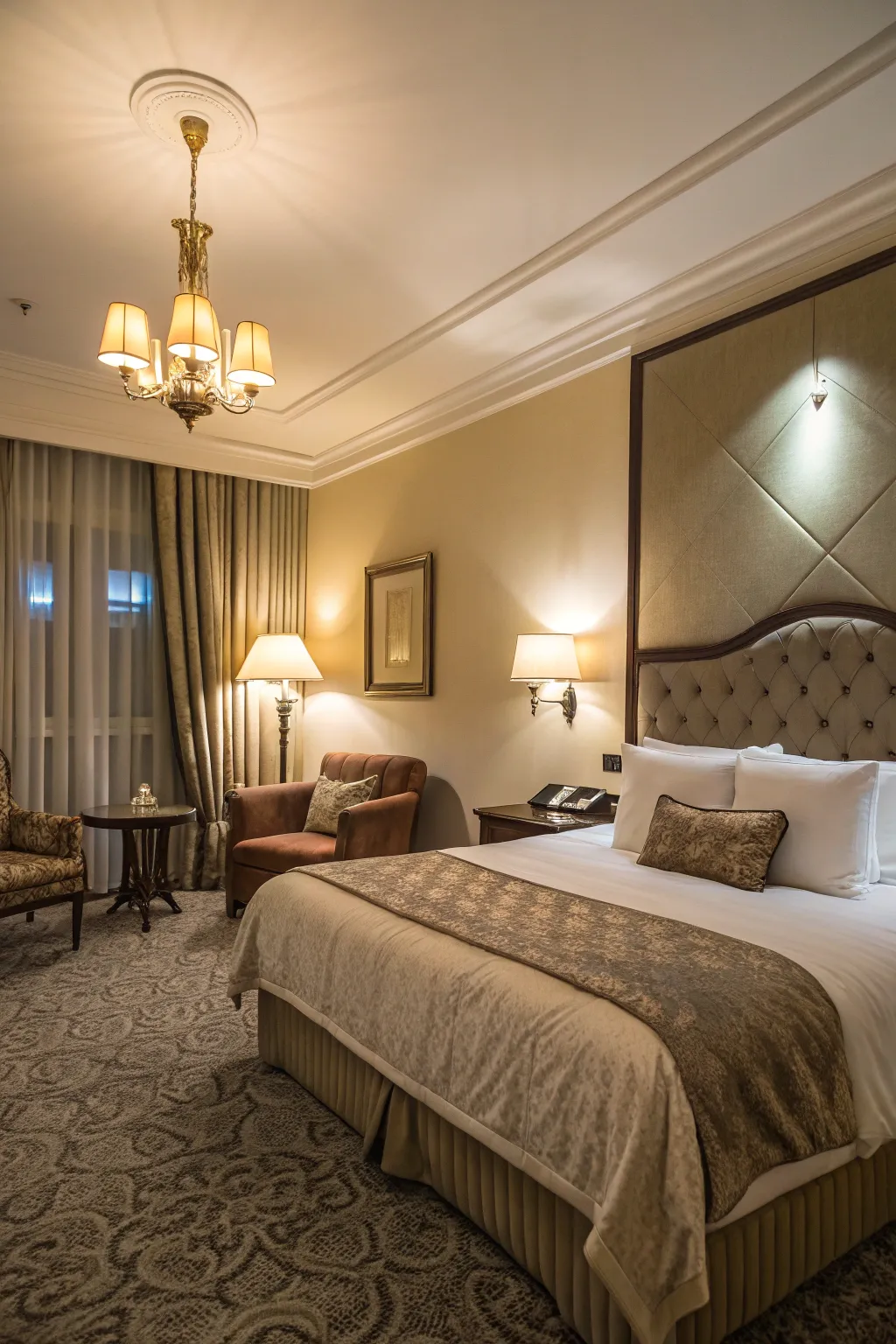 Soft lighting enhances the cozy atmosphere of the room.