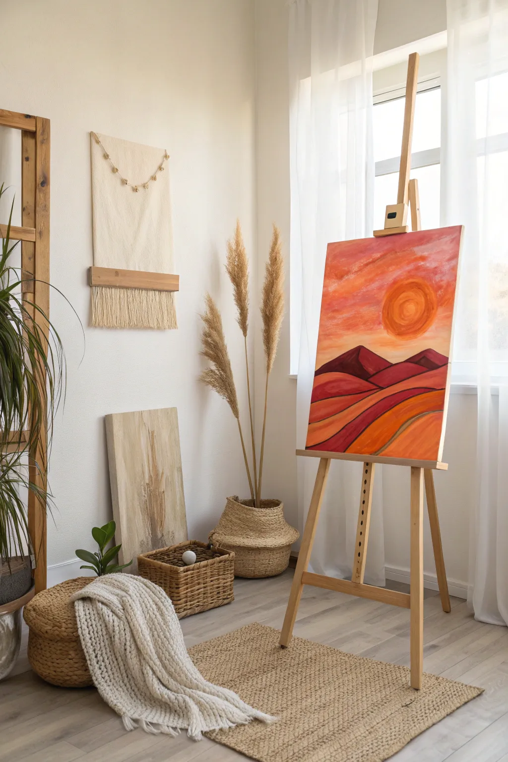 Embrace the enchanting hues of a desert sunset with this captivating piece of art, where bold colors meet minimalist elegance.