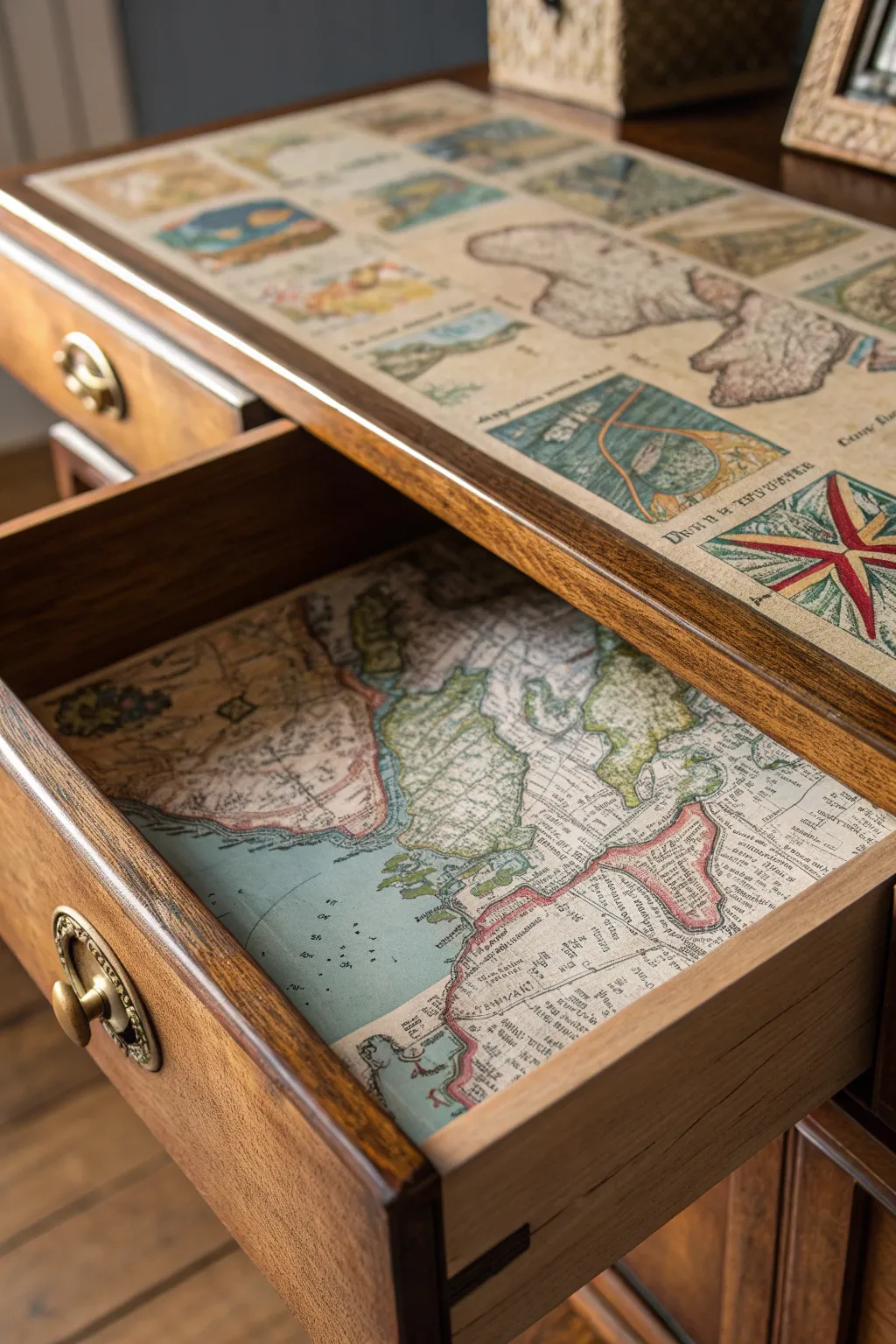 Transform your workspace with the timeless charm of decoupage craftsmanship.