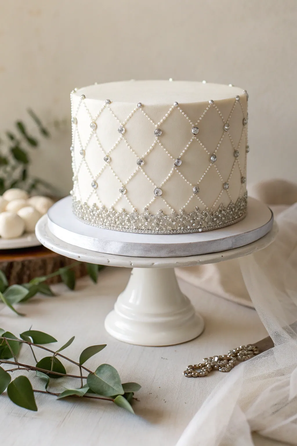 Glamorous Diamond Accents: A minimalist cake with dazzling sugar diamonds for a touch of elegance.