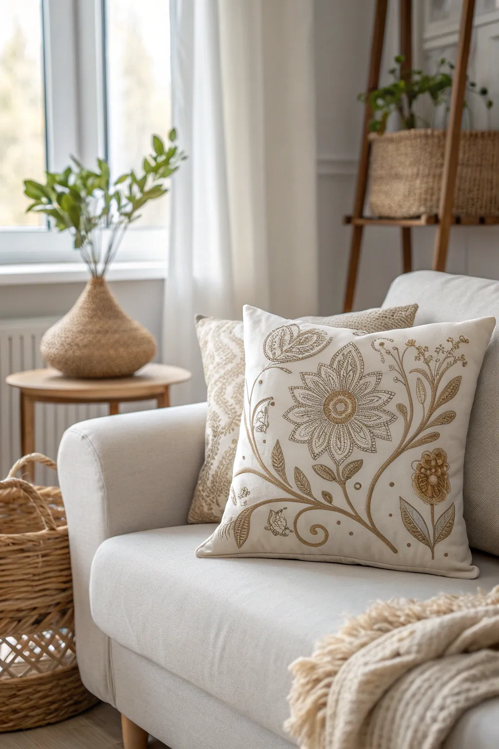 Add a touch of personalized elegance to your space with dimensional fabric painted throw pillows.