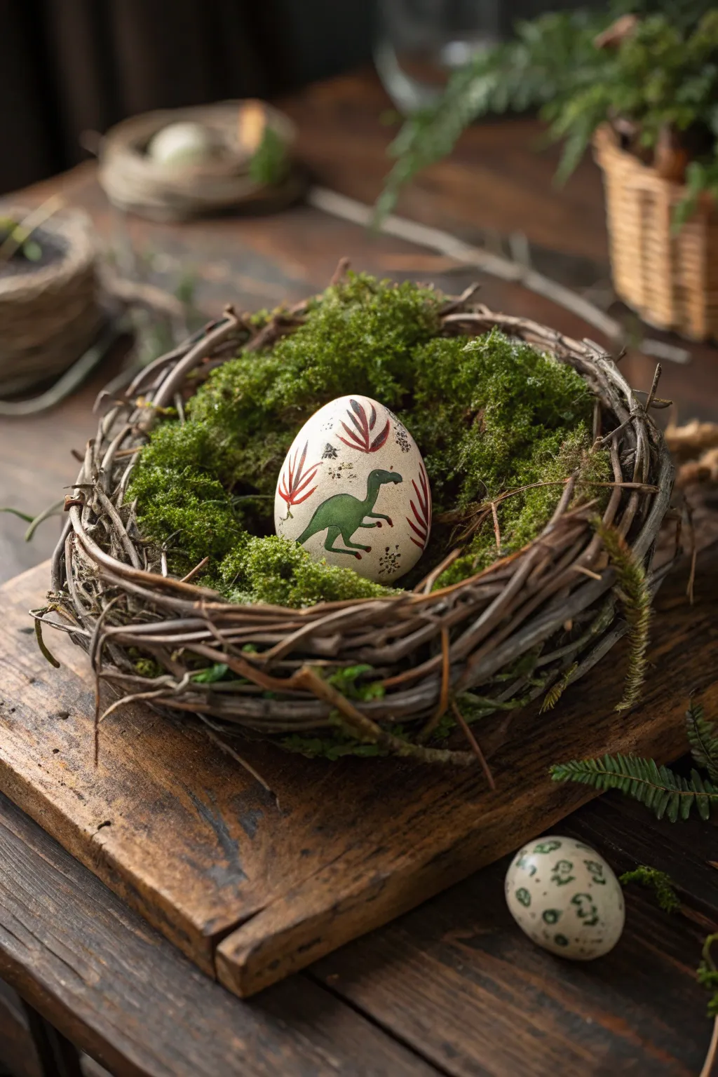 Transform your Easter decor with a handcrafted dinosaur nest centerpiece!