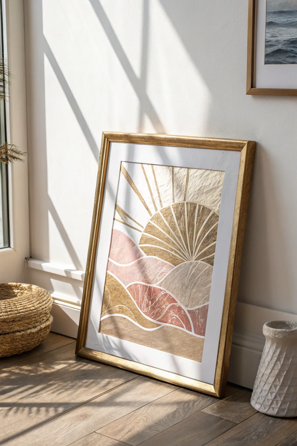Discover the allure of mixed media magic with this stunning abstract wall art, where paint, metallic foil, and textured paper come together in perfect harmony.