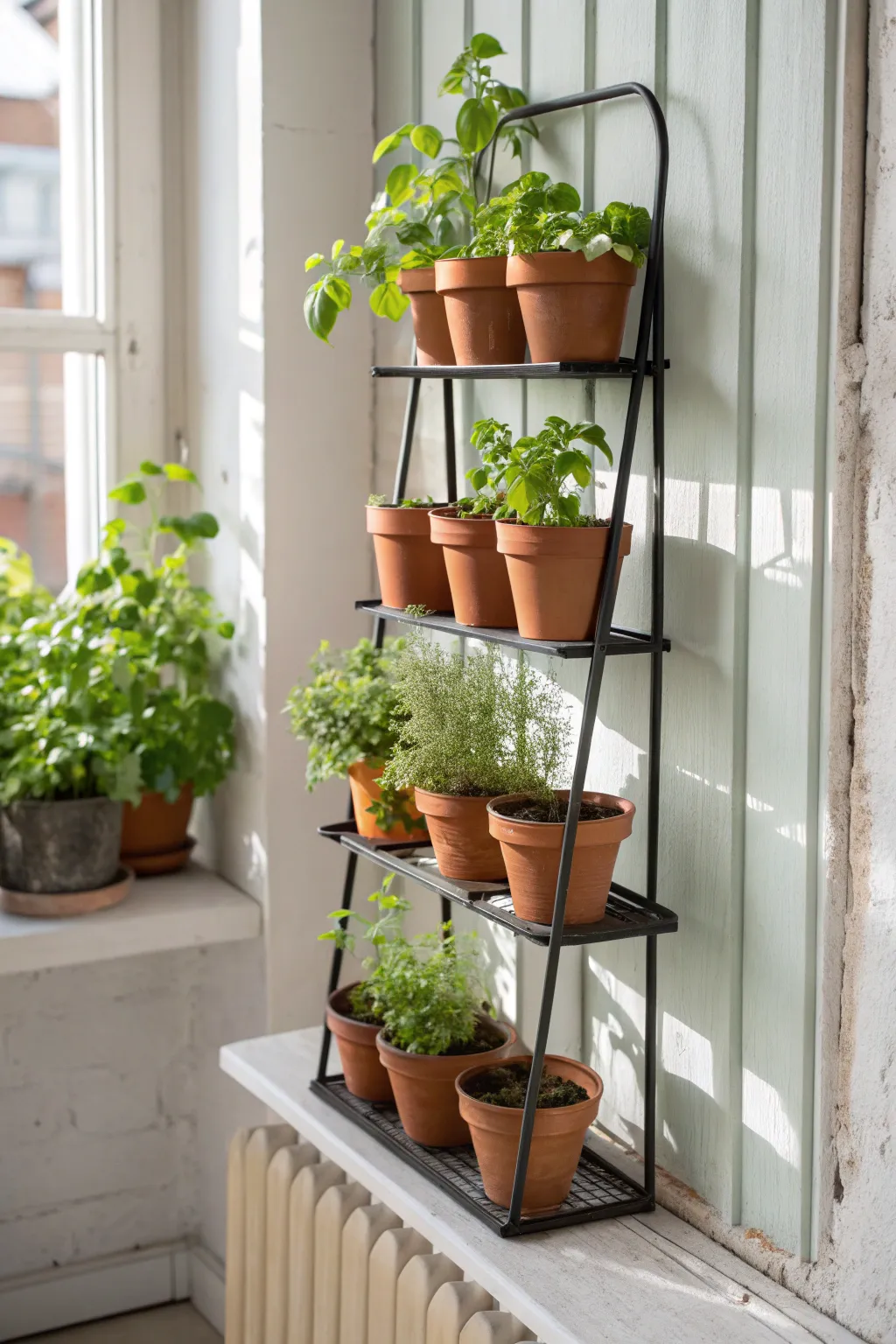 Elevate your space with a serene vertical herb garden, where simplicity meets natural elegance.