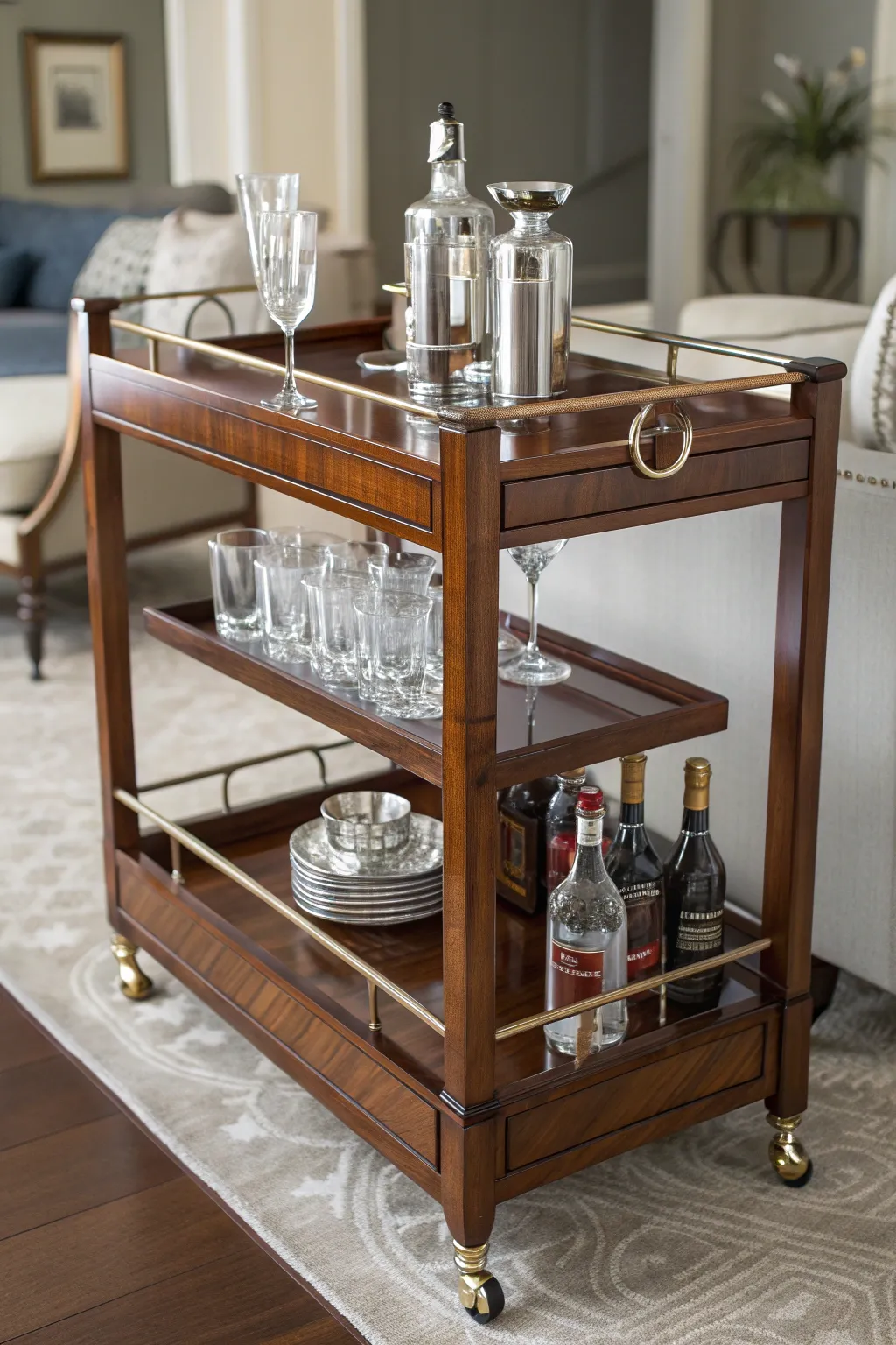 Elevate your space with a touch of craftsmanship: The perfect compact bar cart for any home.