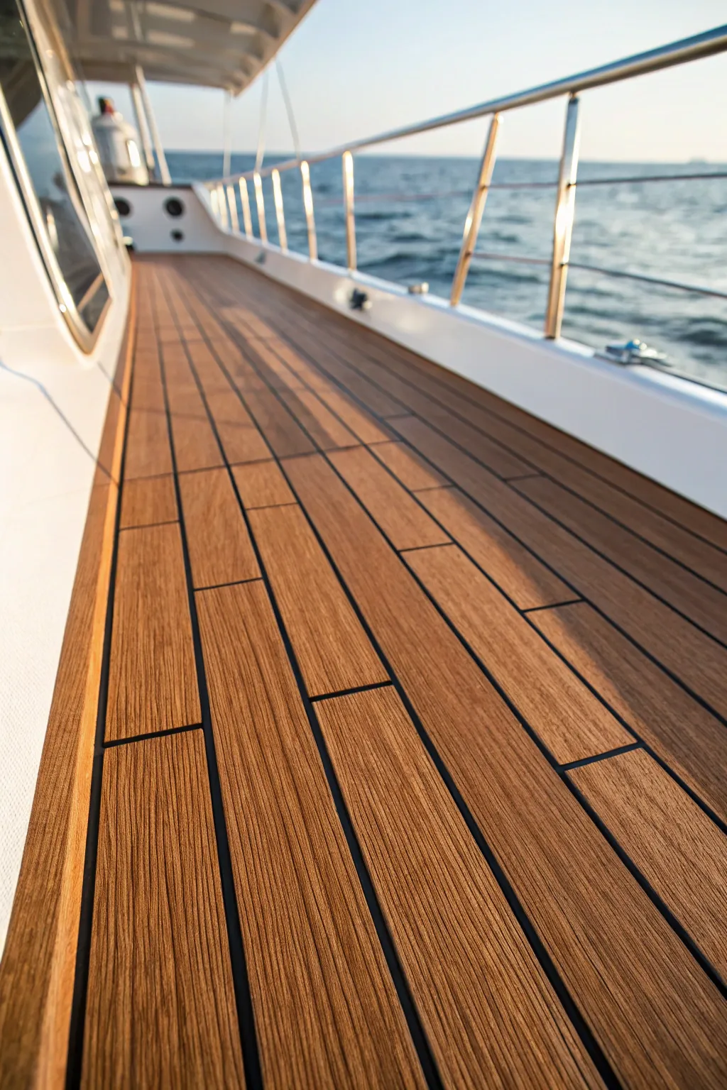 Elevate your boat's style with stunning faux teak flooring—classic elegance made easy.