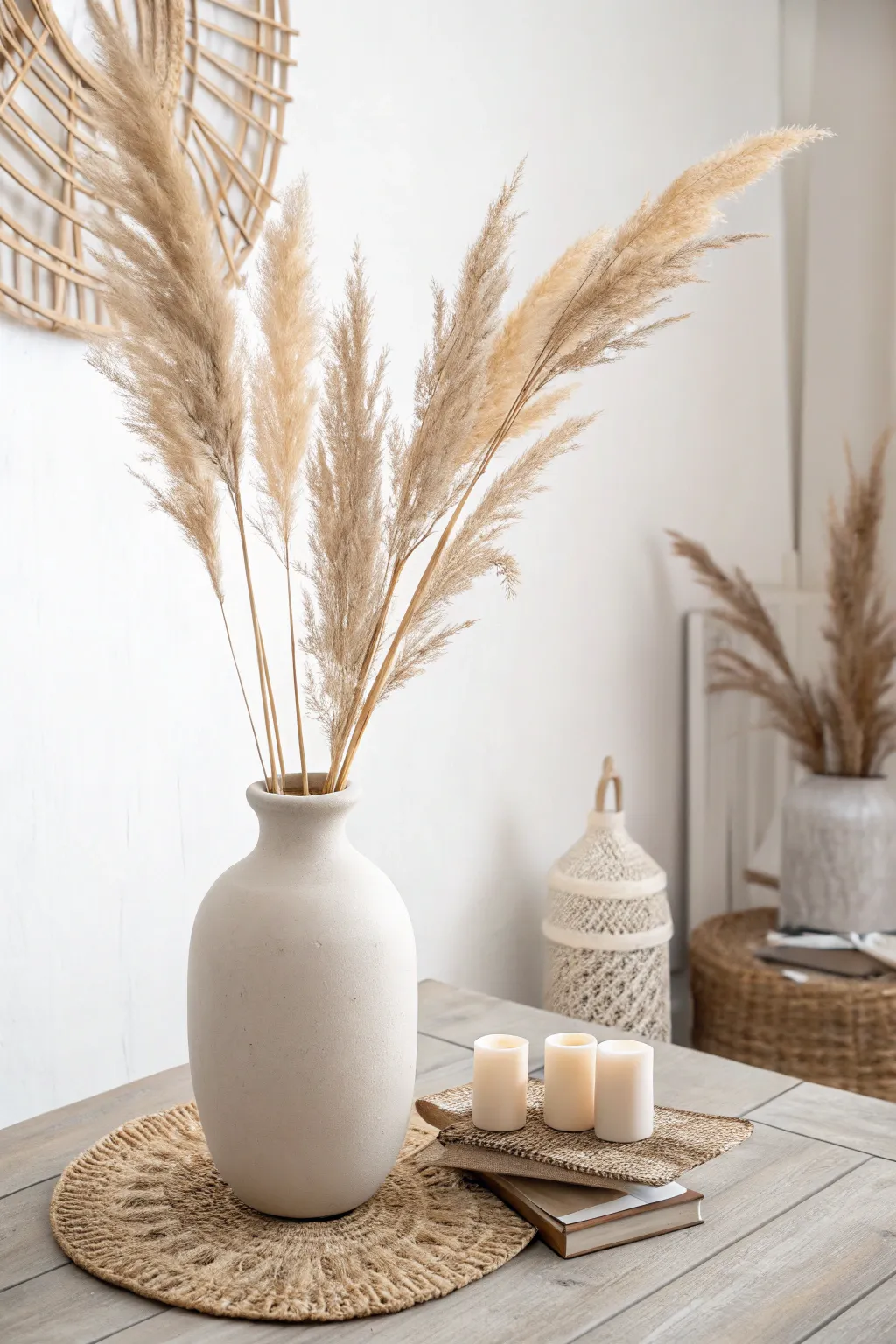 Embrace boho elegance with pampas grass simplicity.
