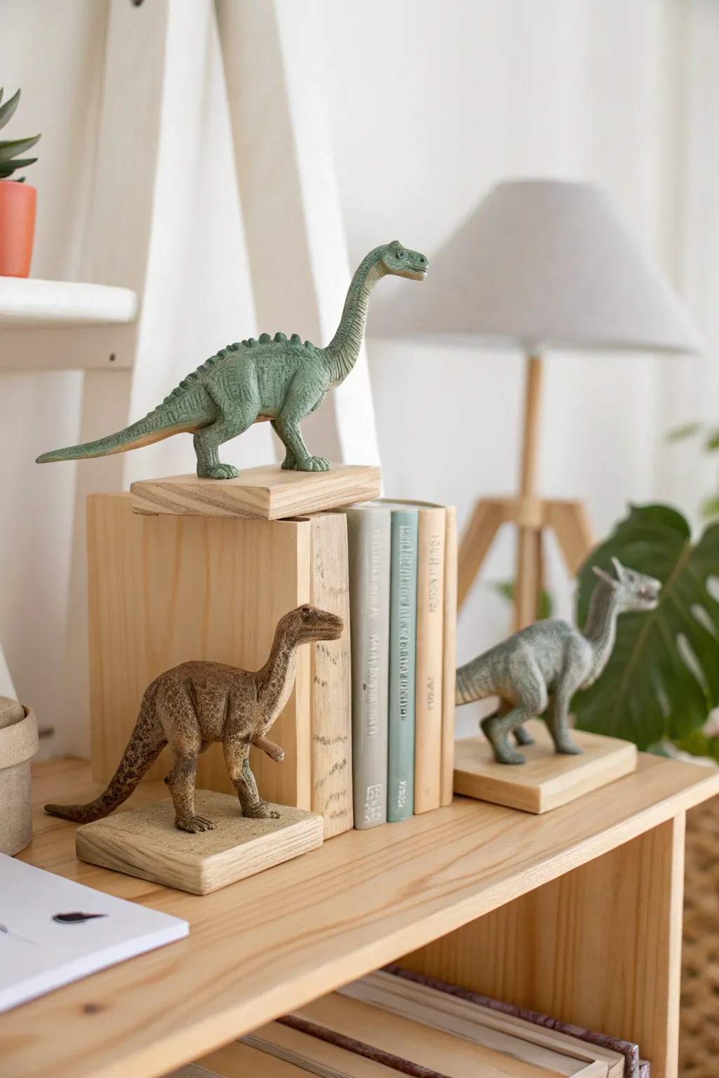 Transform forgotten toys into conversation starters with these charming DIY dinosaur bookends.