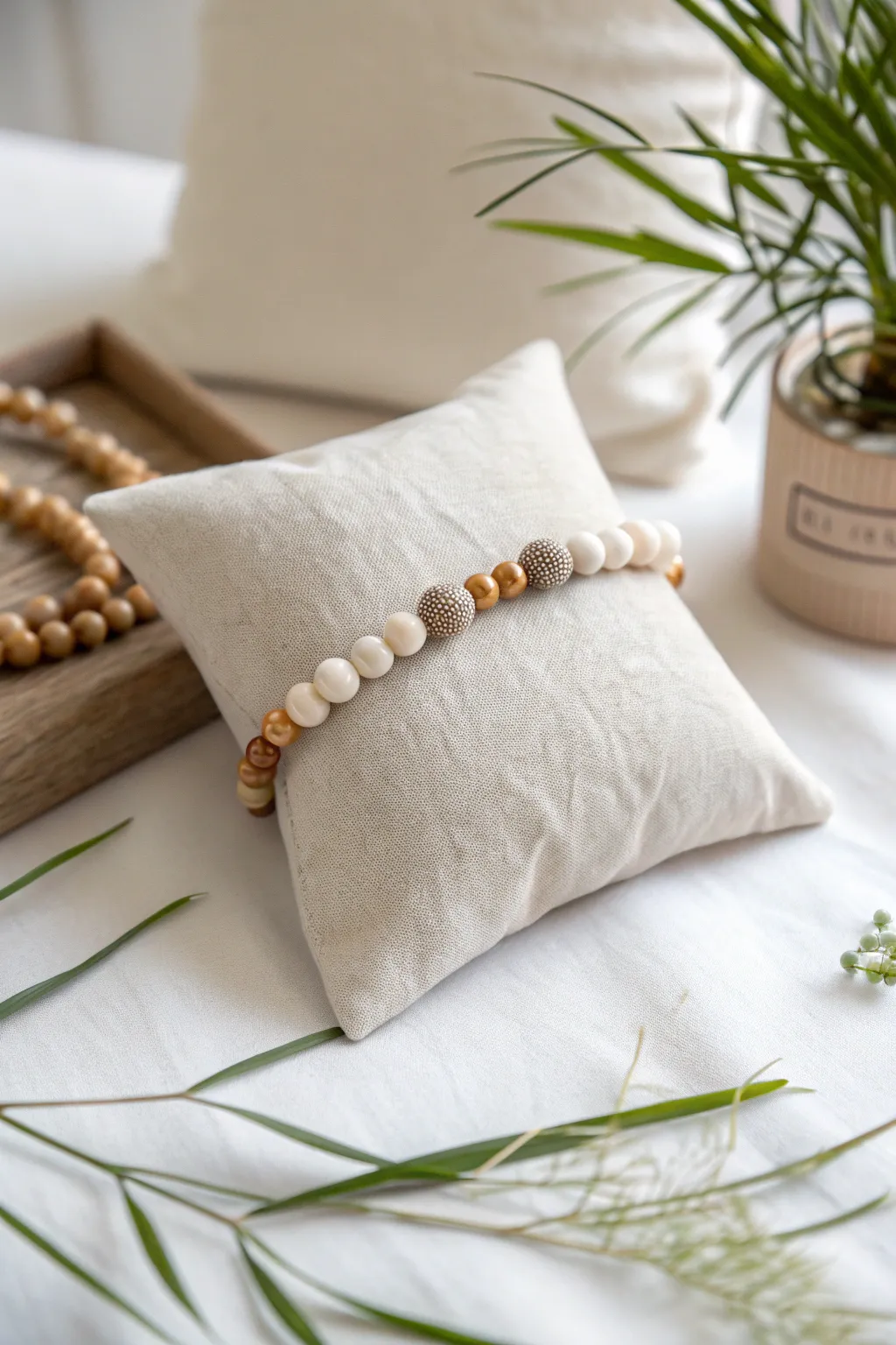 Elevate your bracelet display with a touch of minimalist elegance using a handcrafted pillow stand. #ScandinavianStyle #DIYDisplay