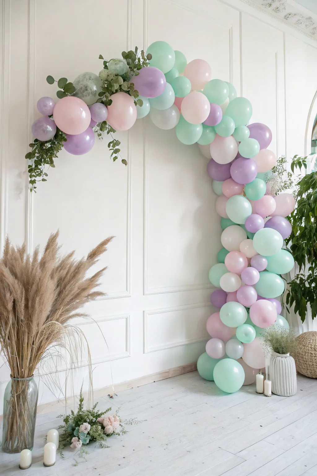 Create a dreamy bridal shower with this enchanting pastel balloon wall—simplicity meets elegance!