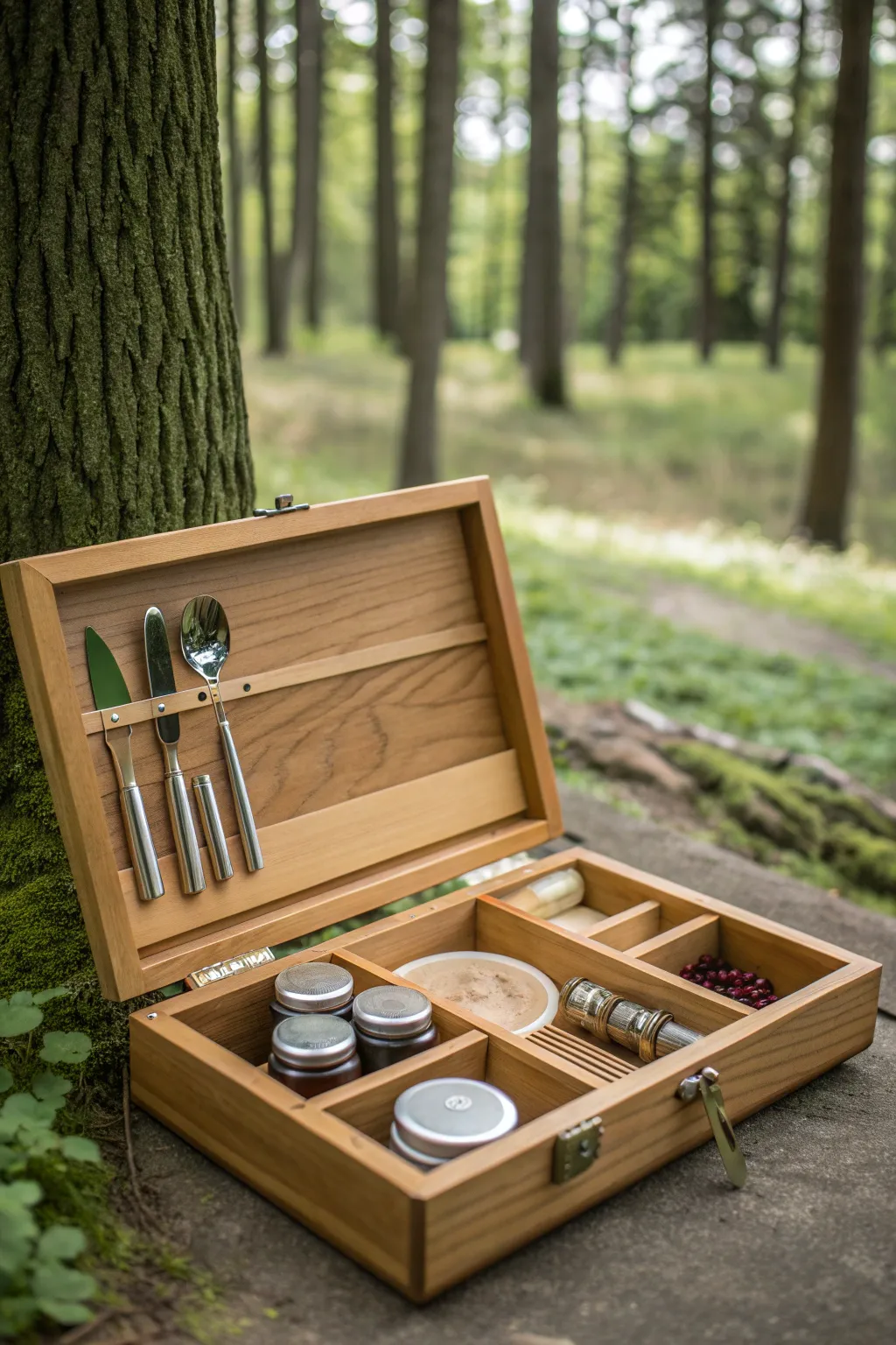 Discover the art of outdoor cooking with a chic, minimalist chuck box that combines functionality with natural beauty.