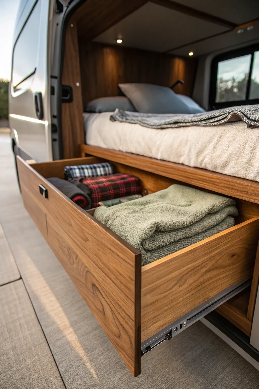 Maximize your campervan space with stylish under-bed storage!