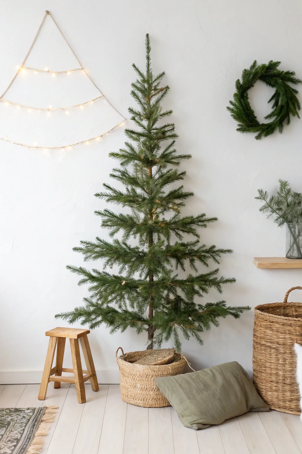 Embrace simplicity with a wall-mounted evergreen tree that brings festive cheer and a touch of nature into your home.