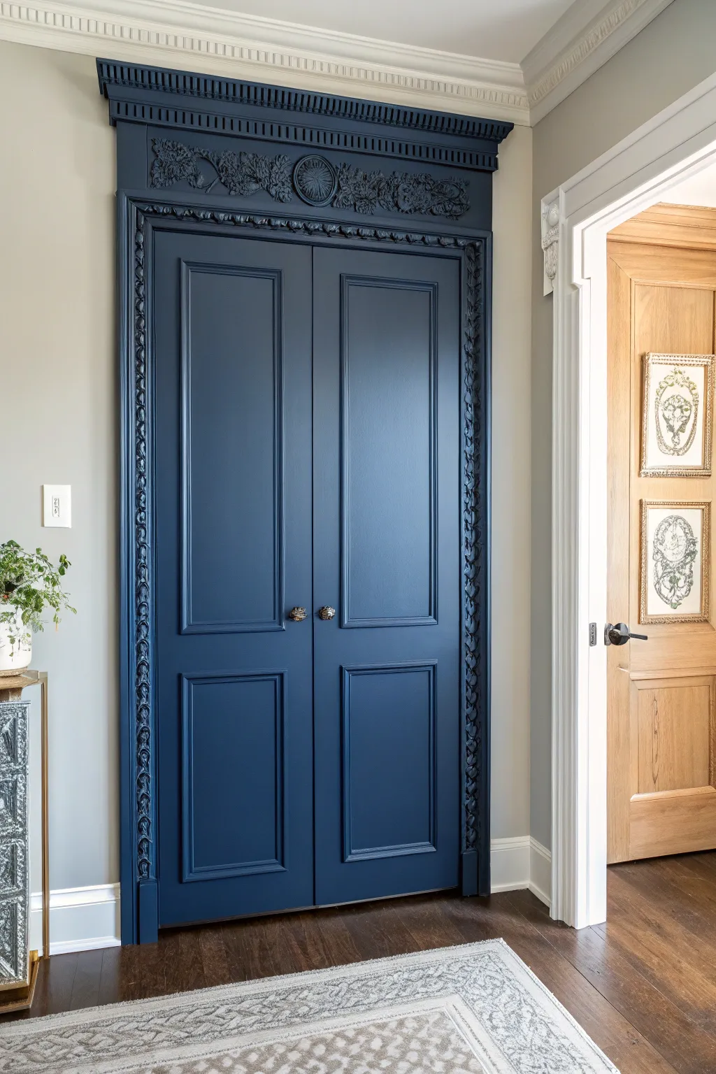 Craft Your Dream Closet: Transform ordinary doors into statement pieces with just a touch of paint and trim.
