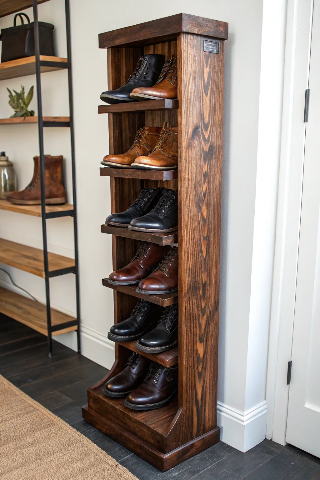 Elevate your shoe storage with a handcrafted vertical shoe tower—where style meets functionality.