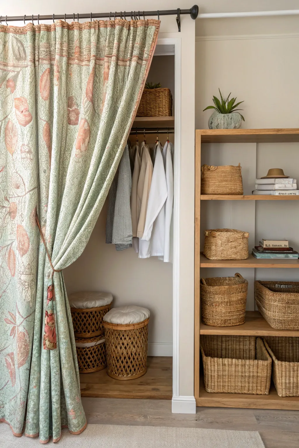 Transform your closet into a piece of art with a boho-chic curtain. Embrace the beauty of simplicity and style!