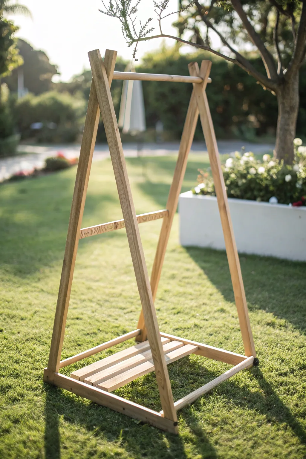Embrace rustic charm with this stunning A-frame clothes rack, perfect for your next yard sale!