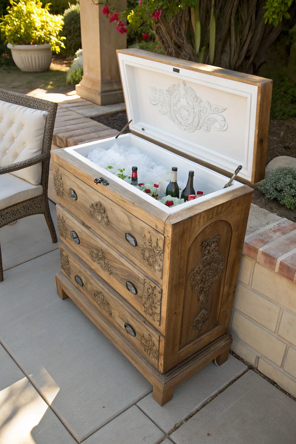 Repurposed Elegance: Turn a vintage dresser into the coolest patio centerpiece.