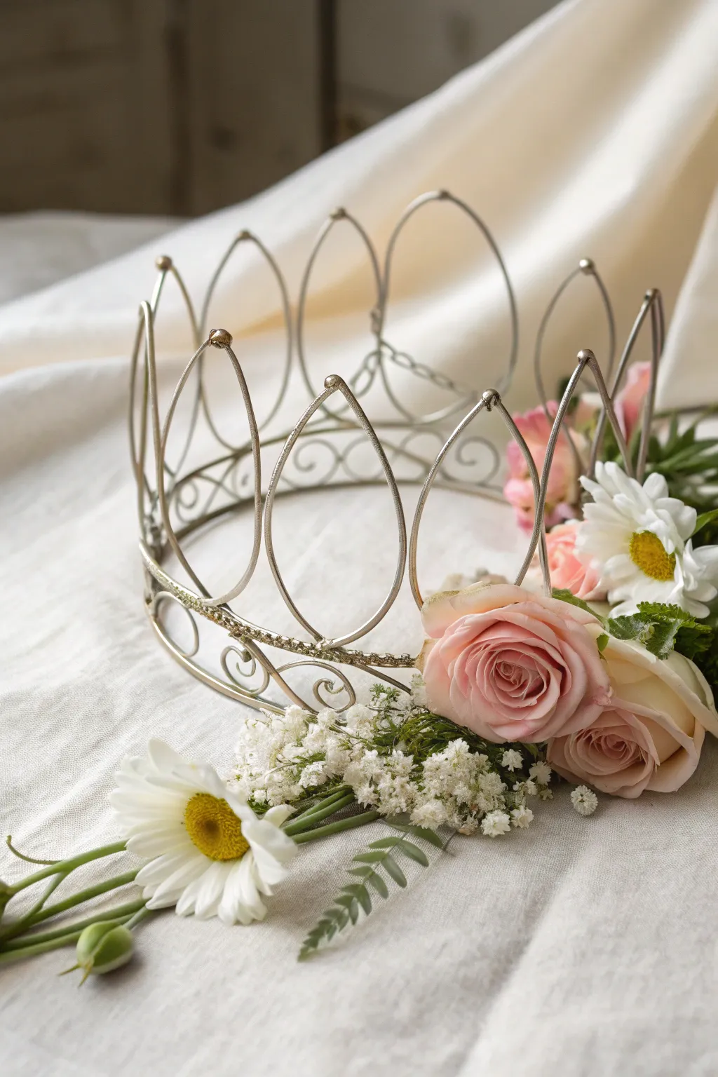 Elevate your table setting with a DIY floral metal crown centerpiece, where simplicity meets natural elegance.