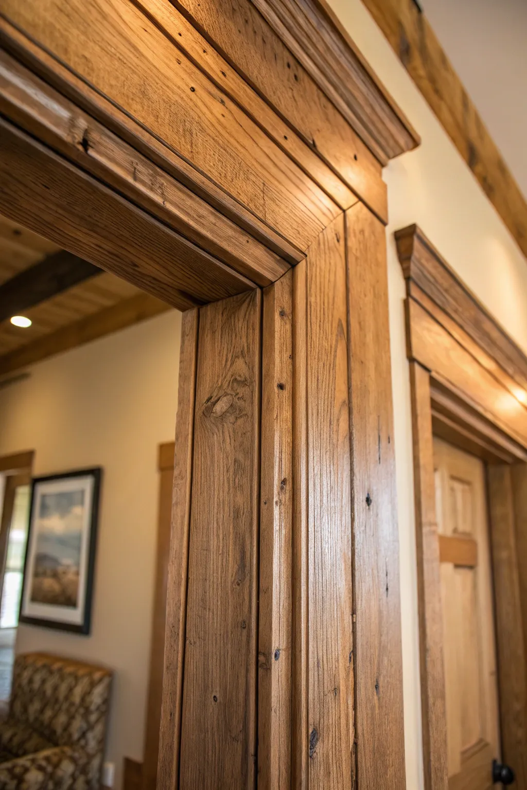 Embrace rustic charm with reclaimed wood door trim for a cozy farmhouse entrance.