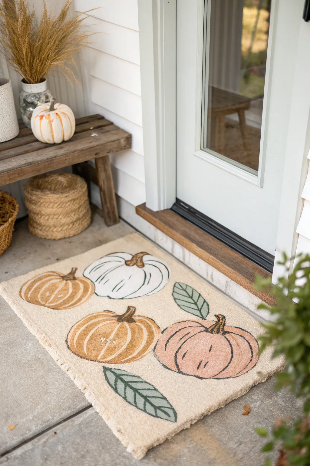 Welcome autumn with a handcrafted pumpkin doormat that adds seasonal charm to your doorstep.