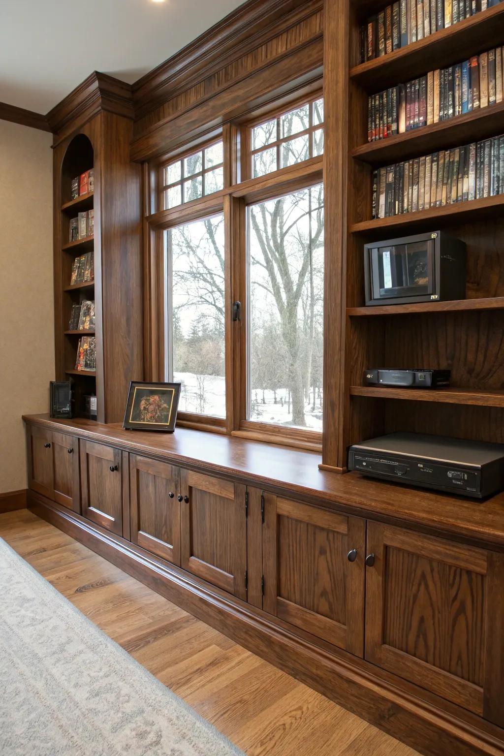 Transform wasted space into a stylish, functional DVD storage solution with handcrafted under-window shelves.