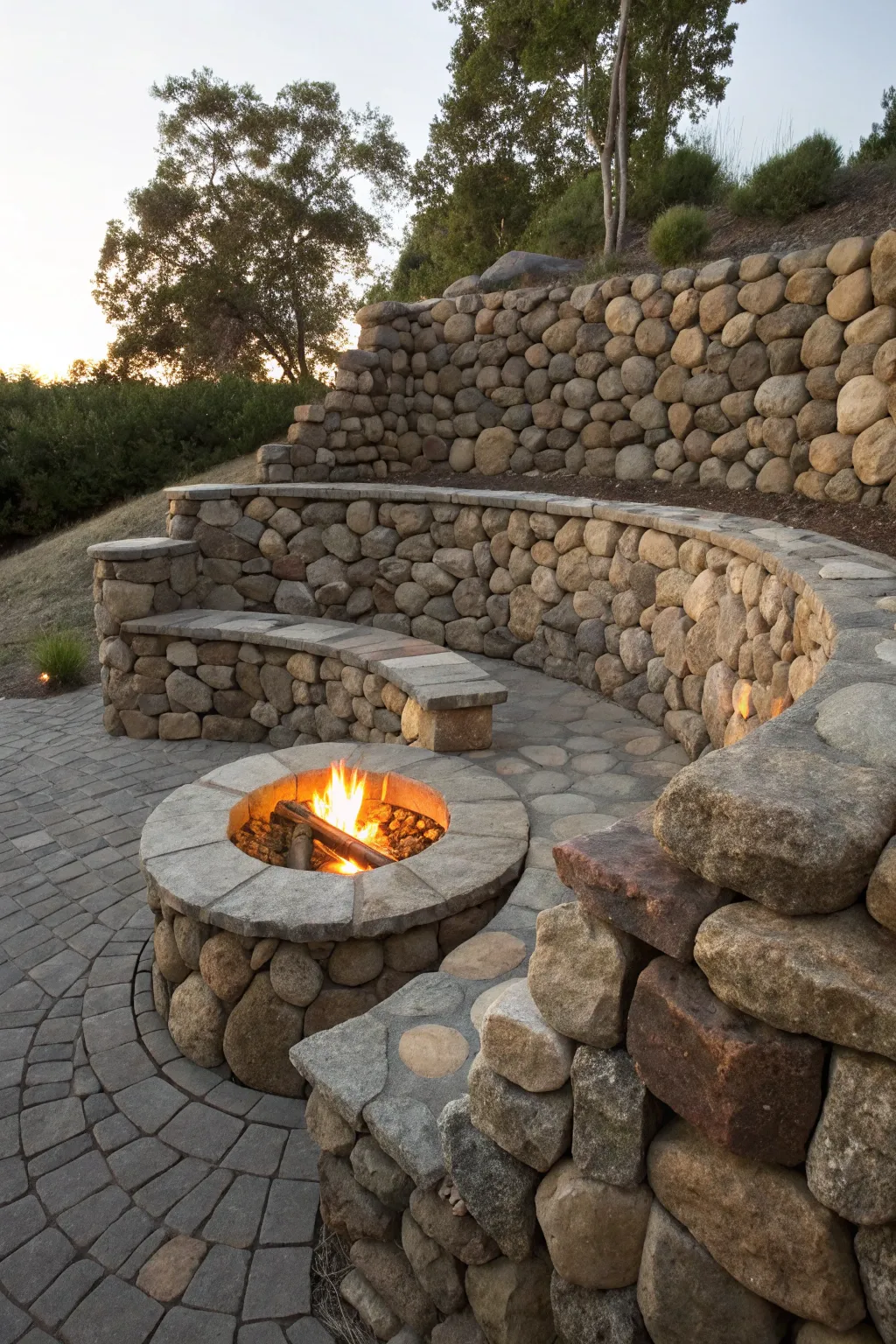 Craft the perfect gathering spot with a stunning circular stone wall around your fire pit. #DIYFirePit #Craftsmanship