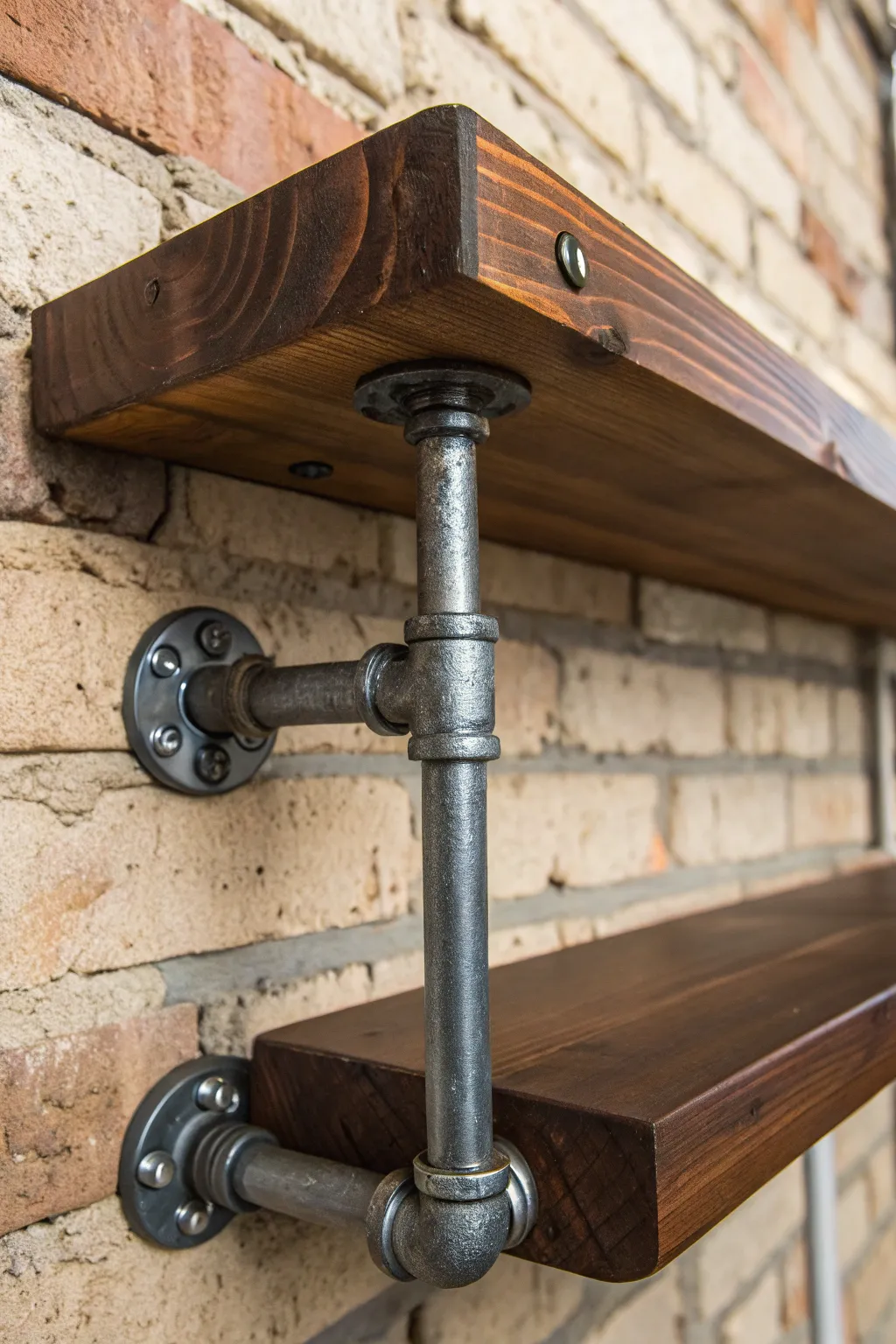 Elevate your space with industrial pipe brackets: a perfect fusion of strength and style for your DIY floating shelves.