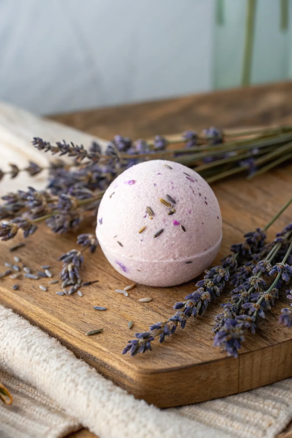 Indulge in tranquility with a handcrafted lavender bath bomb.