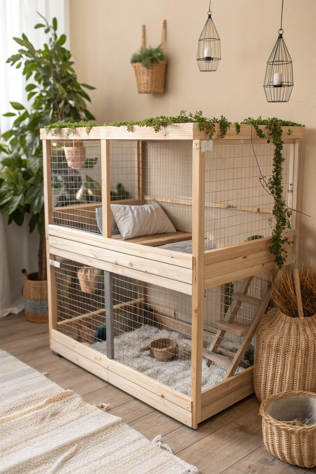 Elevate your guinea pig's home with this stunning multi-level Scandinavian Boho cage design!