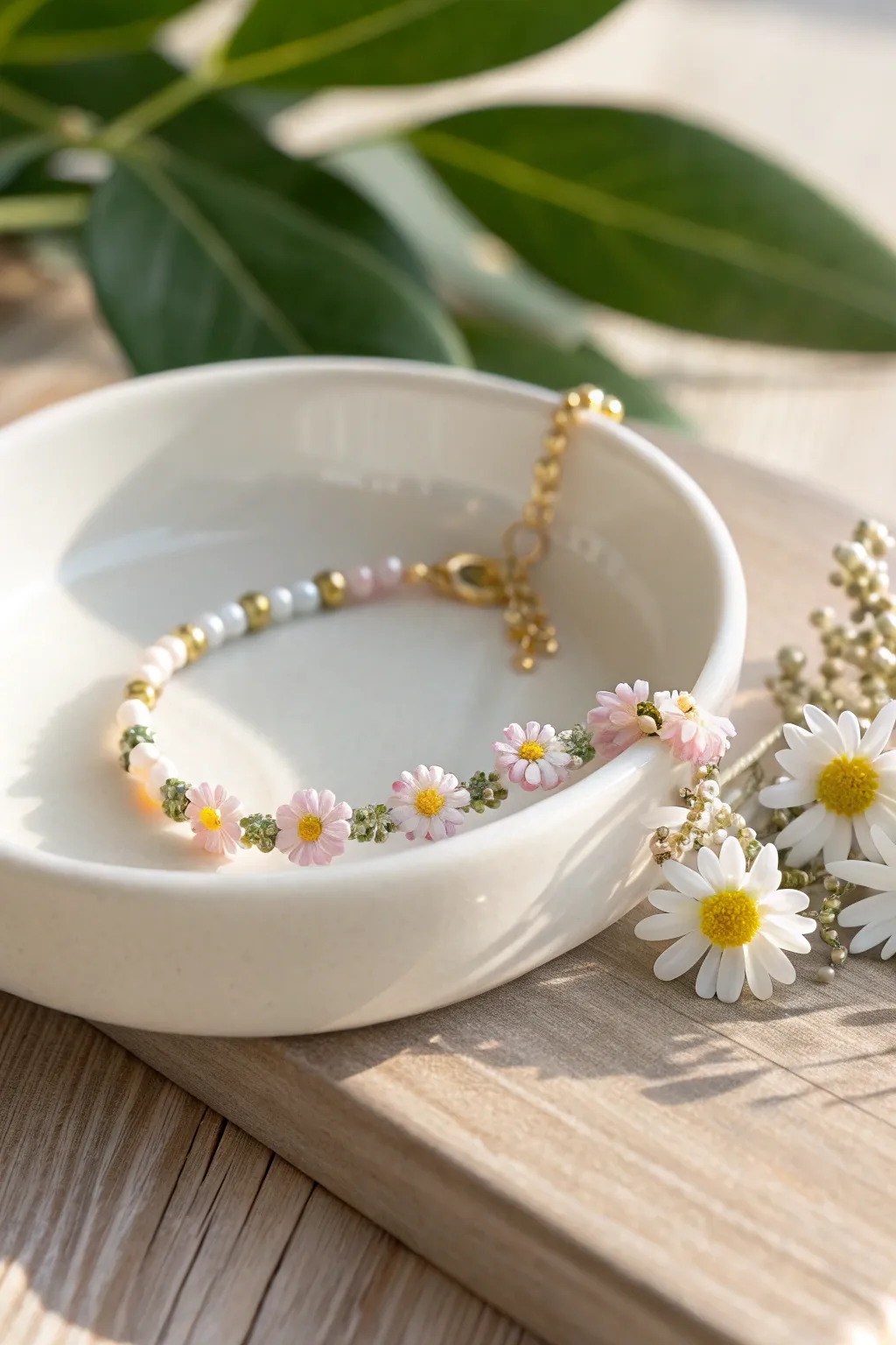 Charming daisy chain bracelet – a perfect blend of color and elegance for your sunny days.