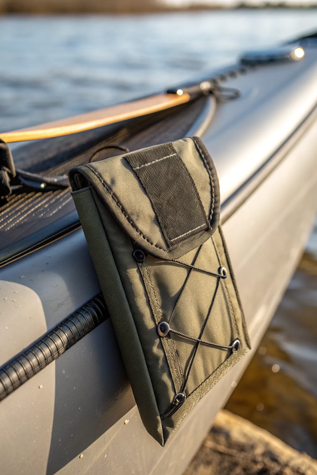 Keep your essentials within reach with this expertly crafted Velcro pouch for your kayak adventures.