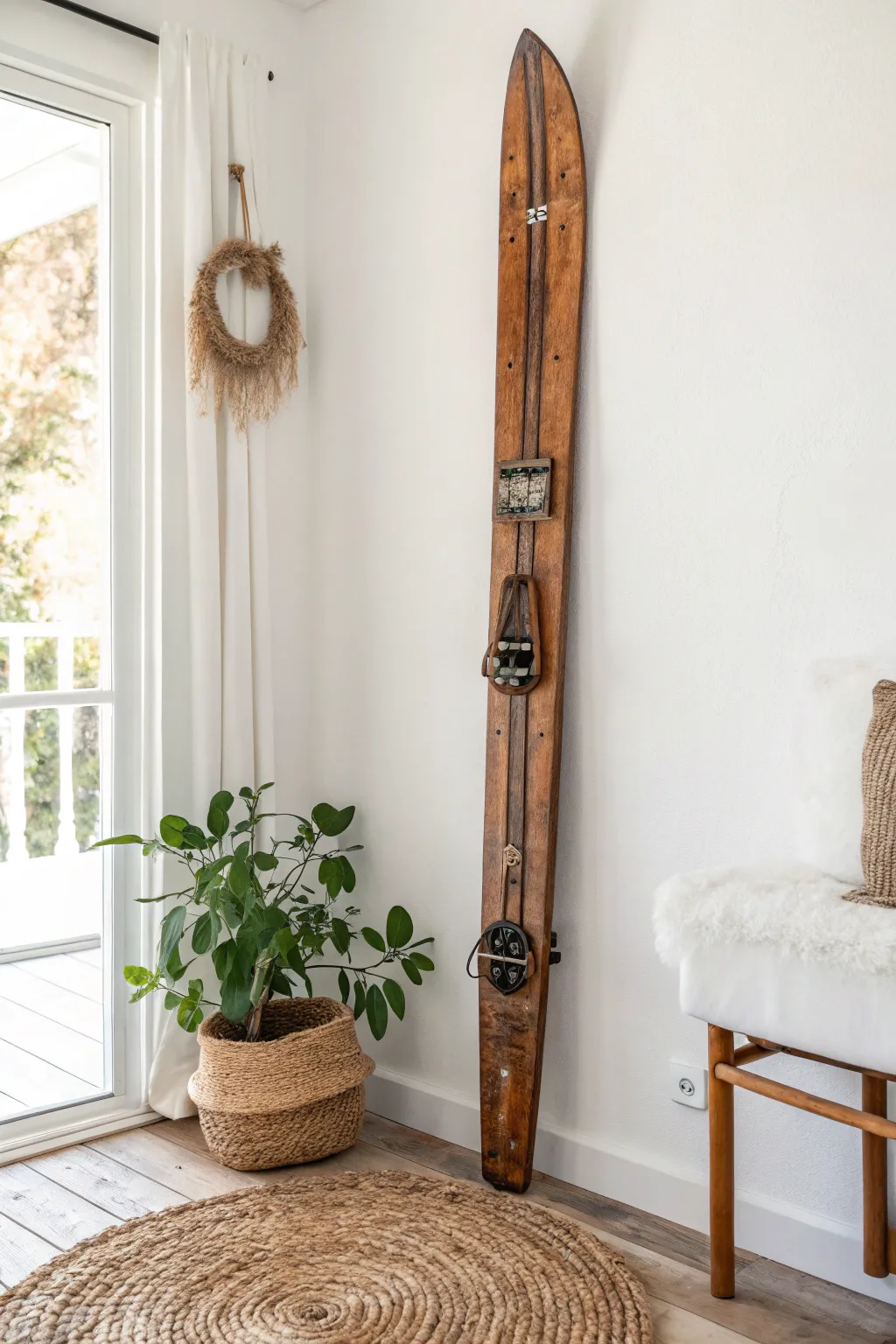 Transform your space with nostalgic charm: Vintage water ski wall decor perfect for a minimalist lake house vibe.