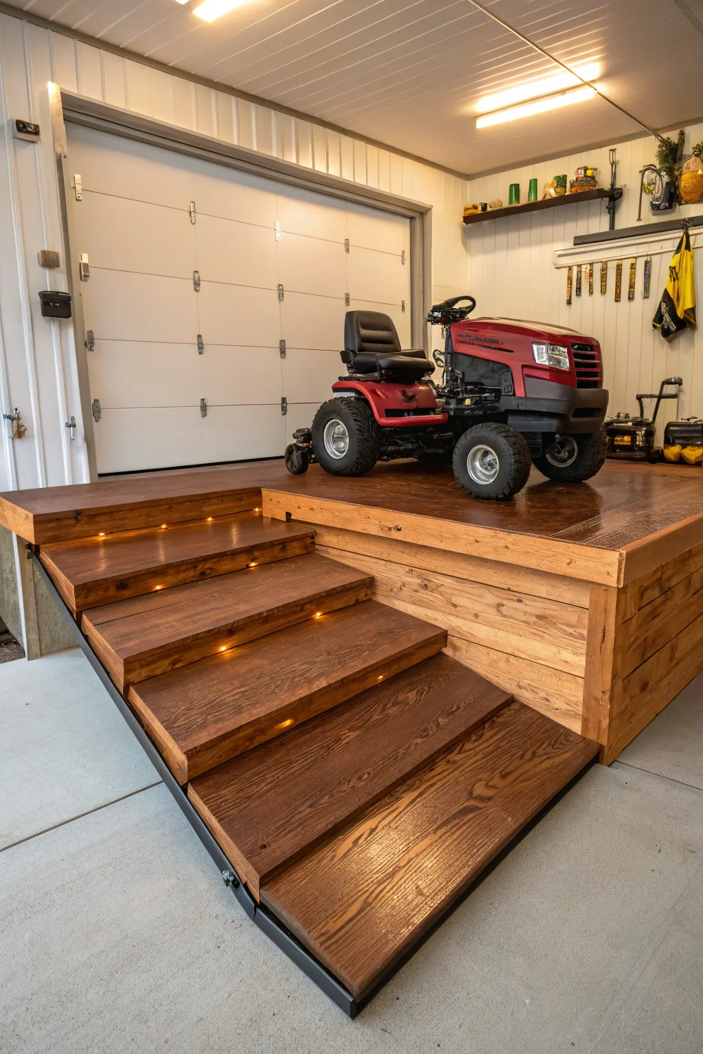 Craft Your Space: Elevate your mower storage with style and efficiency.
