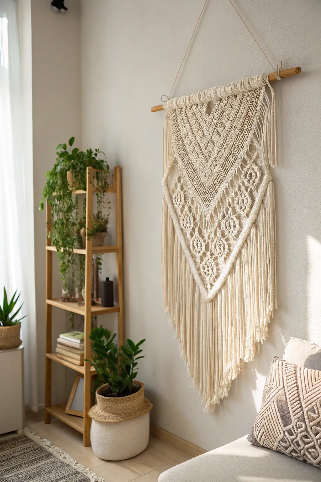 Elevate your living space with a handmade macrame masterpiece, adding warmth and texture to your minimalist decor.